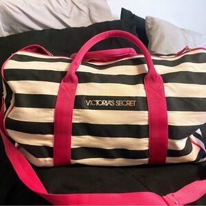 Victoria's Secret Bold Striped Travel Bag with Pink Handles